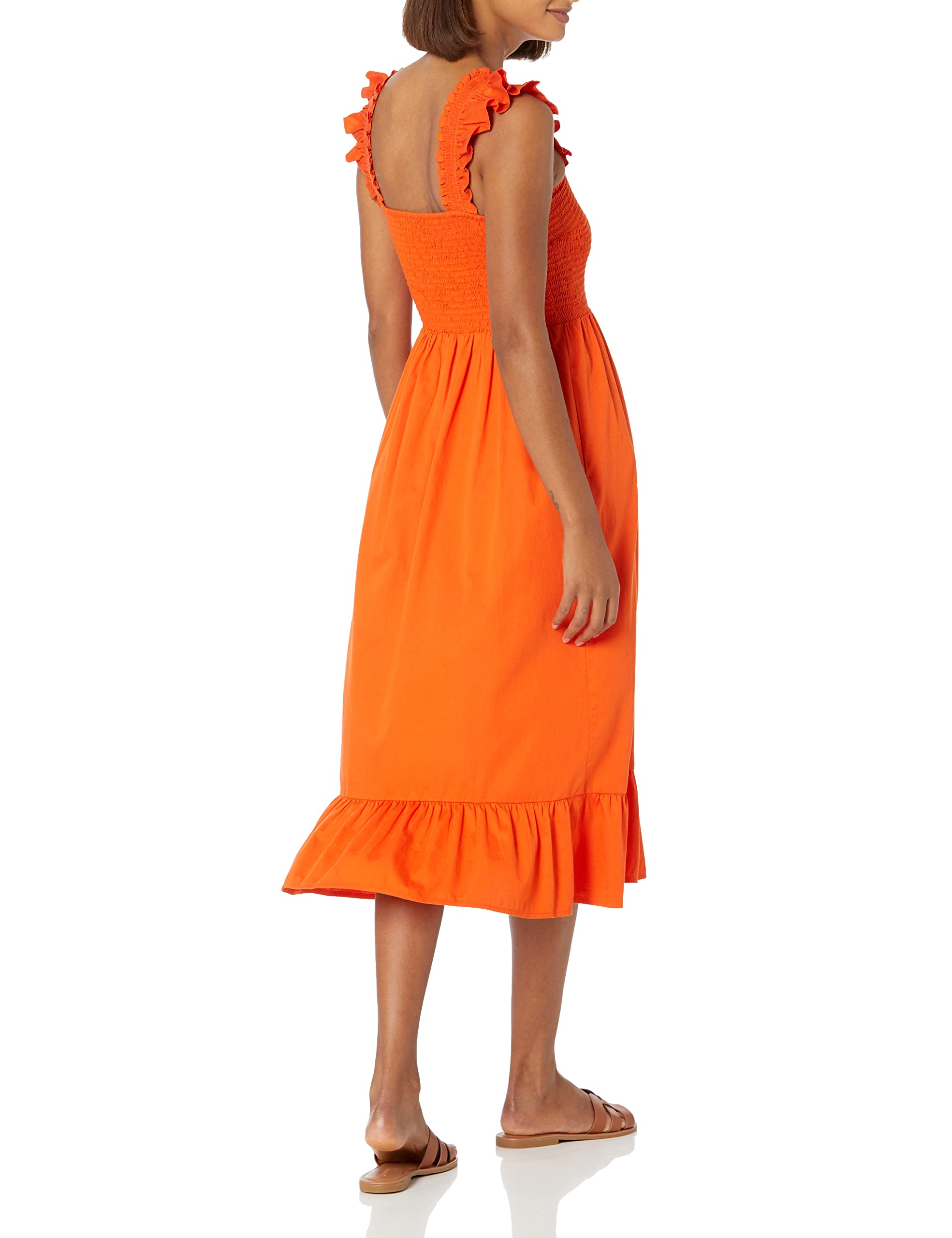 The Drop Womens Kimi Ruffled Shoulder Smocked Midi Dress: 5X Fire Orange