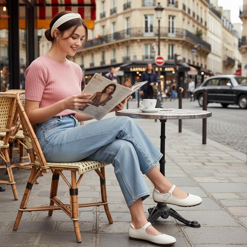 Ablanczoom Mary Jane Flats for Women: Dressy Round Toe Ankle Strap Ballet Flats Comfortable Dress Shoes for Work Office Business