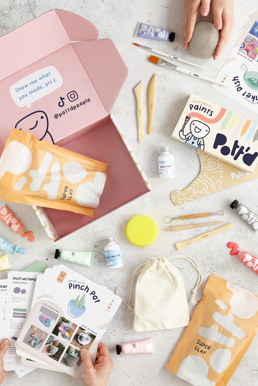 Pott'd Ton Töpferset fur Zuhause fur Anfanger - Lufttrocknend. DIY Set für Erwachsene. Enthält: Lufttrocknenden Ton, Werkzeuge, Farben, Pinsel, Dichtmittel, Anleitung