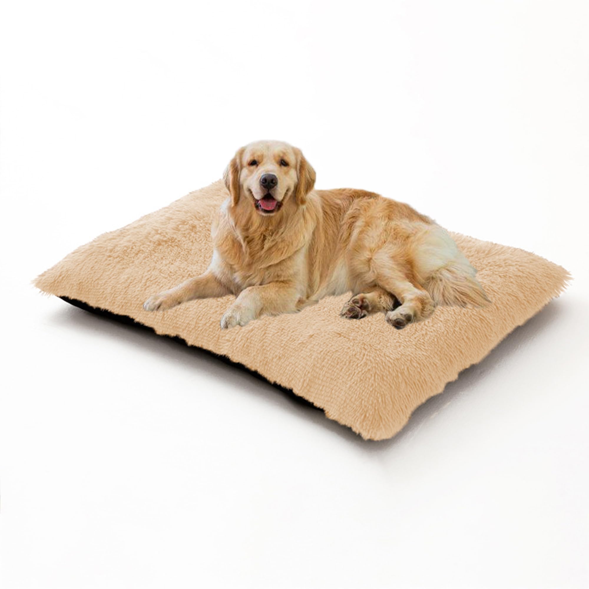 Grand tapis de cage lavable pour chien - Matelas pelucheux anti-anxiété en peluche douce pour animal domestique - Coussin confortable avec fond antidérapant (122 x 85 x 12 cm, beige)