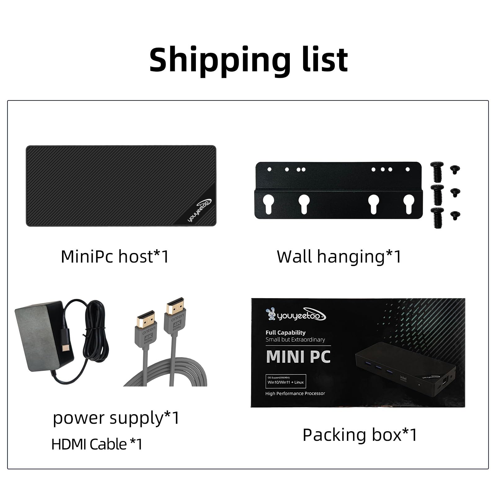 youyeetoo BY52 Mini Pc, In-tel N100 CPU -12th Gen Alder Lake - fino a 3,4 GHz, 12/16 GB LPDDR5 RAM, 256 GB - 1 GB NVMe, Mini PC da gioco, con doppio HDMI 2.0 4K, Office/HTPC (16 GB + 512 GB SSD)
