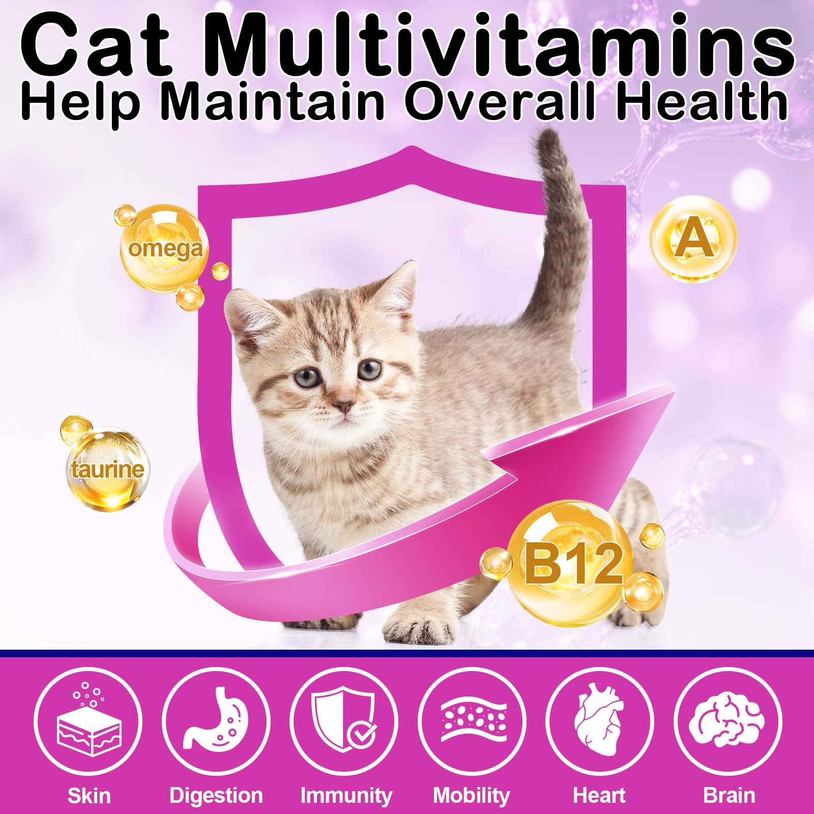 Vitaminas Esenciales Diarias para Gatos - Snacks Masticables Multivitamínicos 15 en 1 con Taurina, Ácidos Grasos Omega, Prebióticos y Mejillón de Labio Verde para Apoyo Inmunológico, Digestivo y Artic