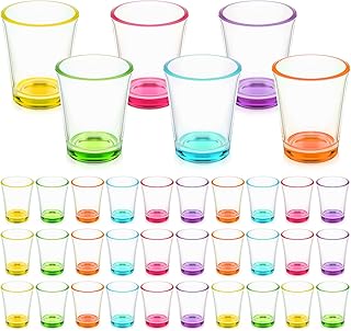 Sabary 36 Pcs Colorful Round Shot Glasses 1.5 oz Heavy Base Shot Glasses Set Cute Rainbow Soju Glass Beer Mugs Bulk for Vodka, Whiskey, Tequila, Espressos, Spirits, Liquors