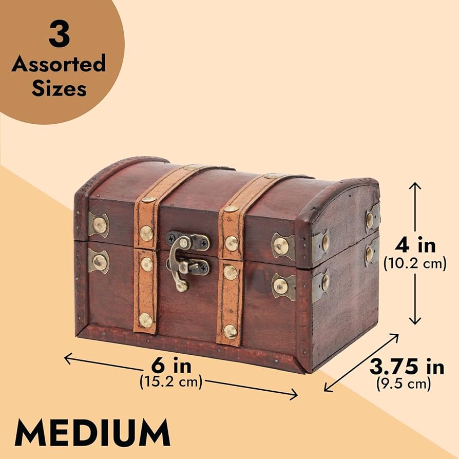 Eowppue 6-Pack Ini Vintage Wooden Treasure Chests, Brown Anial Print