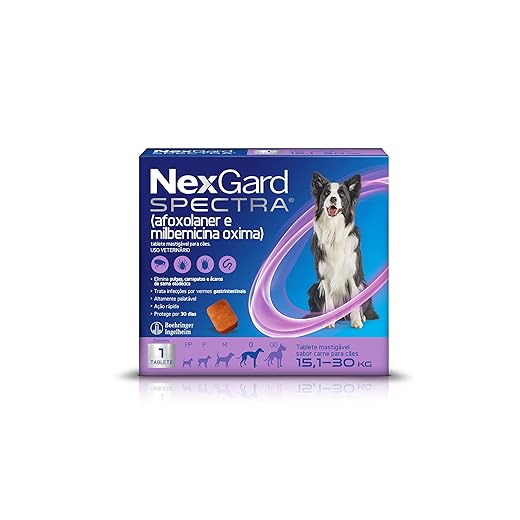 Remédios para pulgas e carrapatos: conheça os melhores e saiba como escolher 6 NexGard Spectra Antipulgas e Carrapatos e Vermífugo para Cães de 15,1 a 30kg - 1 tablete