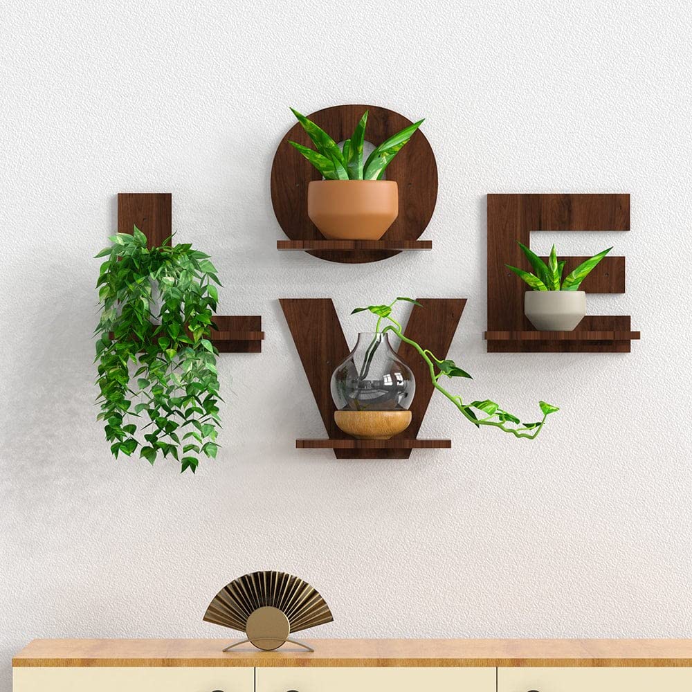 Walnut finish Wall Hanging Love Alphabets Planter