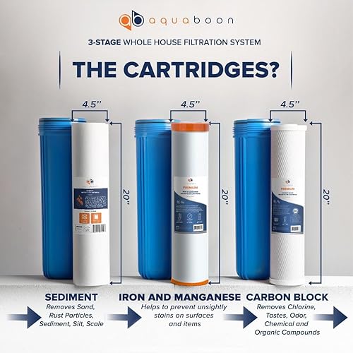 Miniatura 4 de Sistema de filtro de agua para toda la casa de 3 etapas para agua de pozociudad de 20 x 4.5 pulgadas con soporte independiente de acero inoxidable,