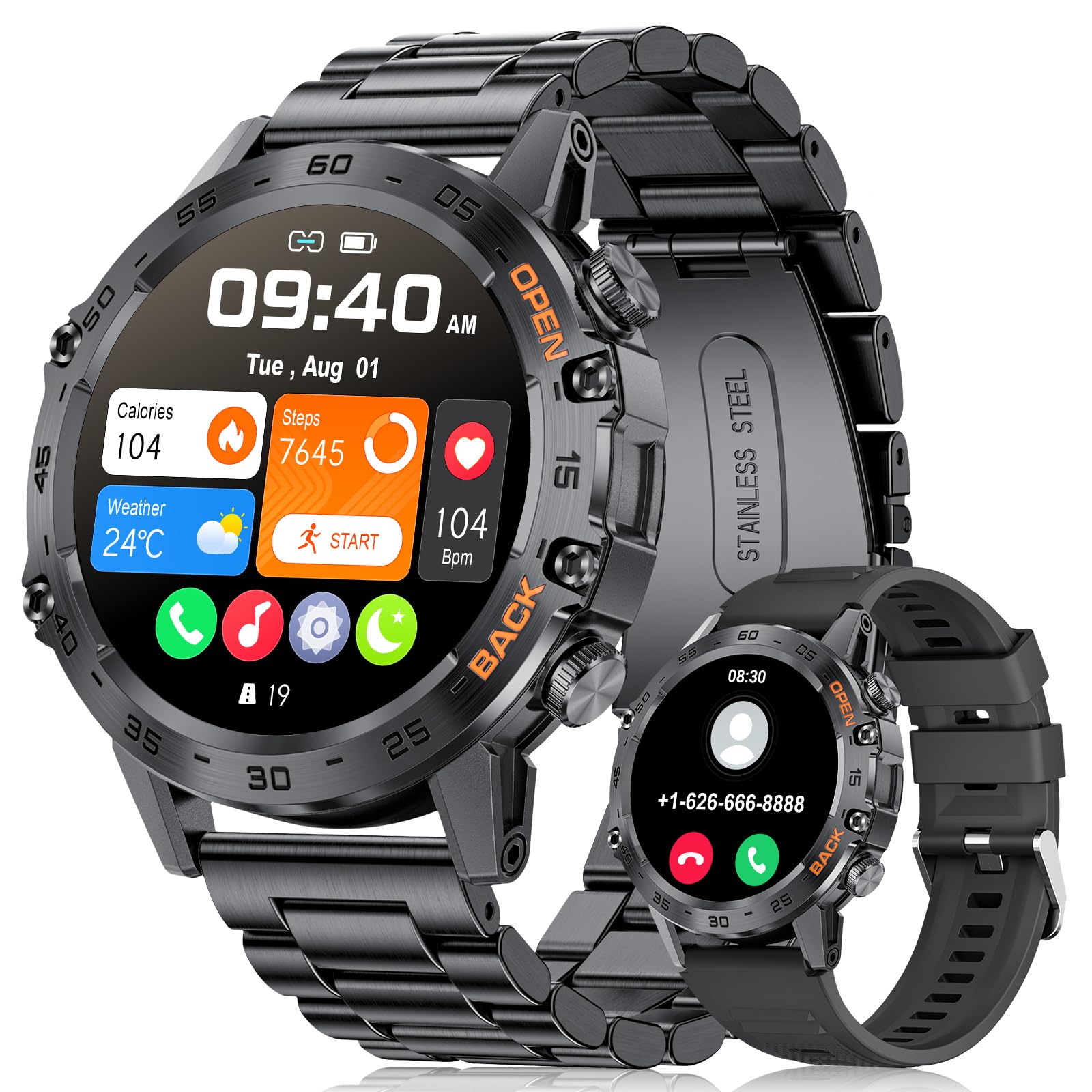 LIGE Smartwatch Herren mit Telefonfunktion, 1,39 Zoll Militär Smart Watch mit 24H Herzfrequenz, Blutdruck, Schlafdauer, 100+ Sportmodi Fitnessuhr, 300+ Zifferblätter, IP67 Wasserfest, Schwarz