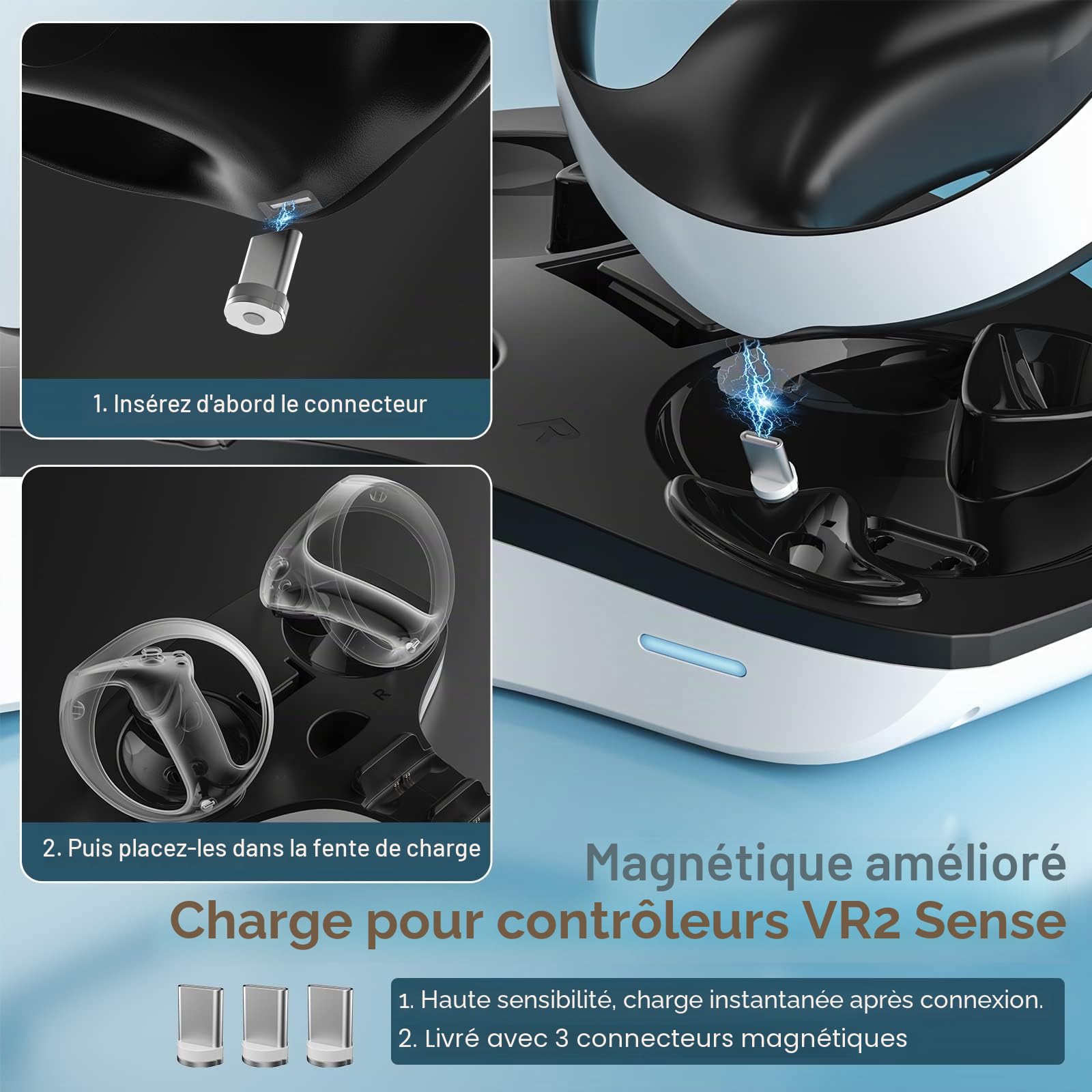Station de charge pour PS5 VR2, PS VR2,Support de charge magnétique pour Playstation VR2,Station de charge magnétique pour manettes PS5 VR2,Indicateur LED,Support de casque VR