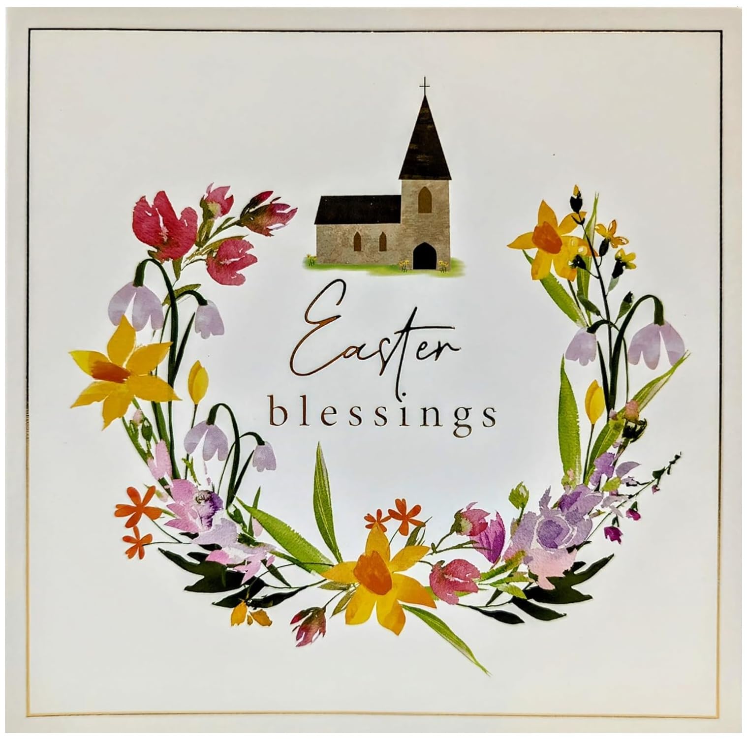 (2 Packs) 8 Christian Easter Cards – Elegant Church Design with Spring Flowers | 210 GSM Premium Cardstock | Includes Envelopes | Faith-Inspired Easter Blessings