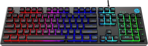 HP K500F Backlit Membrane Wired Gaming Keyboard with Mixed Color Lighting, Metal Panel with Logo Lighting, 26 Anti-Ghosting Keys, and Windows Lock…
