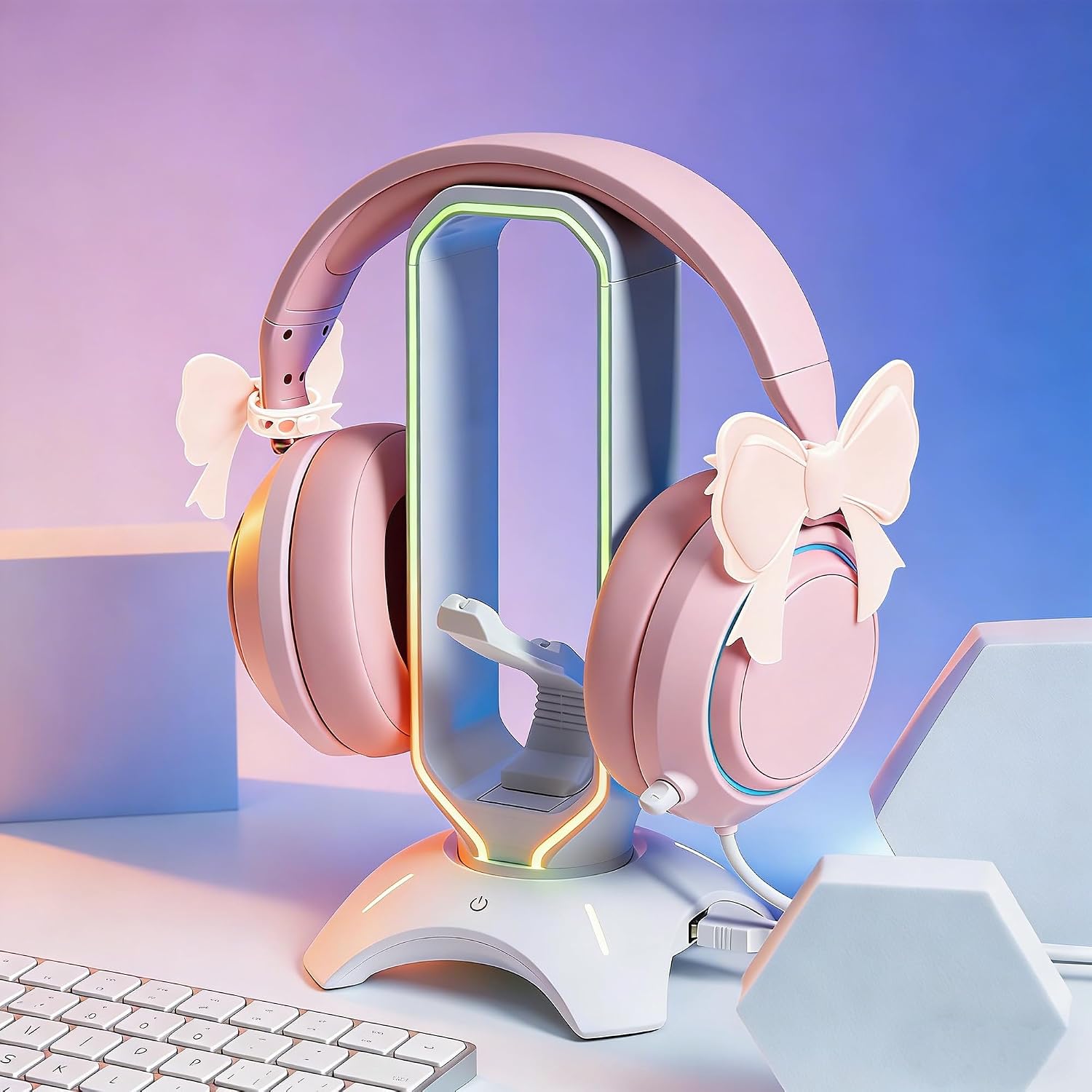 2 Pack Cute Silicone Bow Headphone Decorations, Adjustable Headphone Charms Accessories for Most Headphones, Fun Gift for Women & Gamers (Pink) image 5