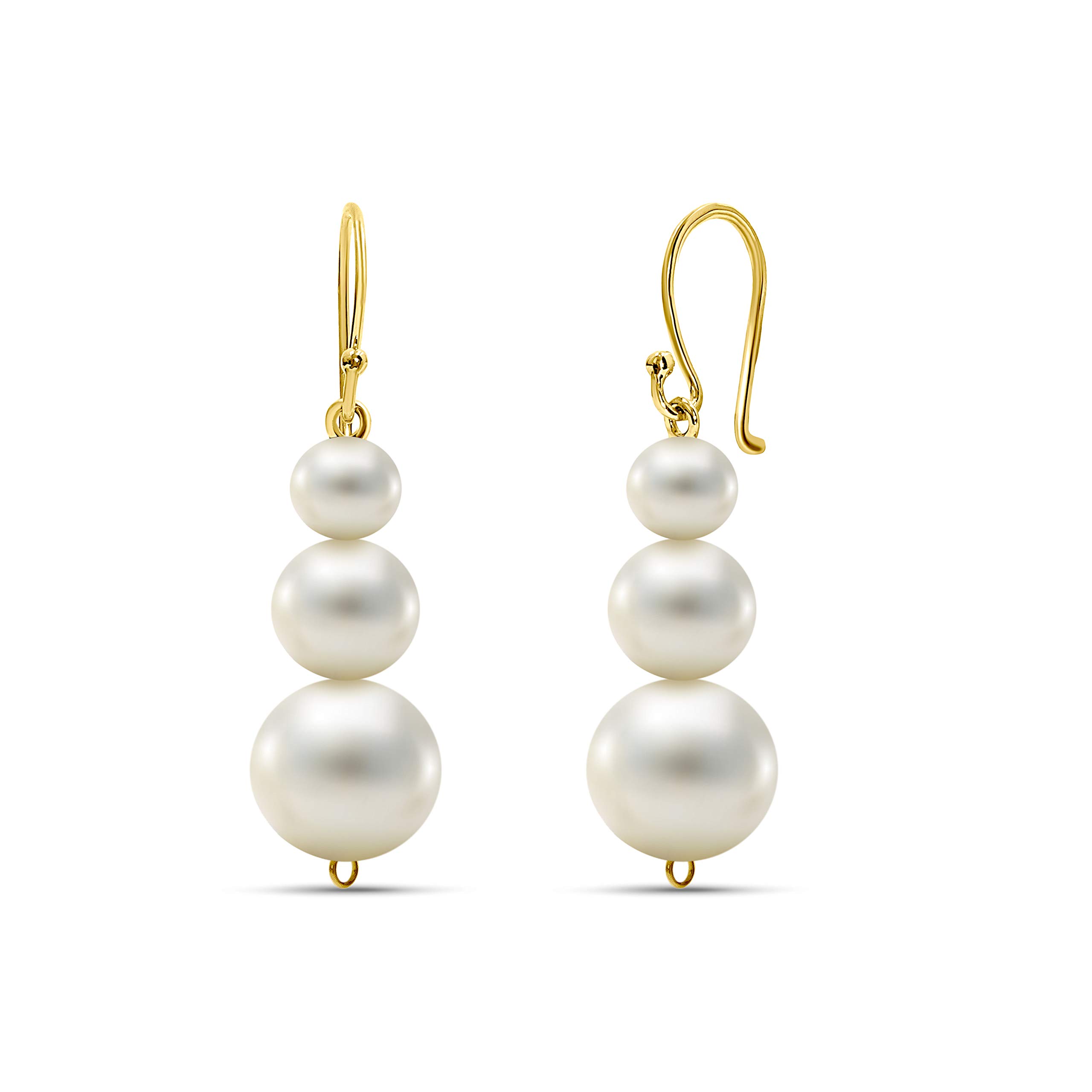 Miore Gioielli Orecchini da donna a filo con perle d'acqua dolce bianche rotonde 7,5 mm Orecchini in oro giallo 14 carati/585