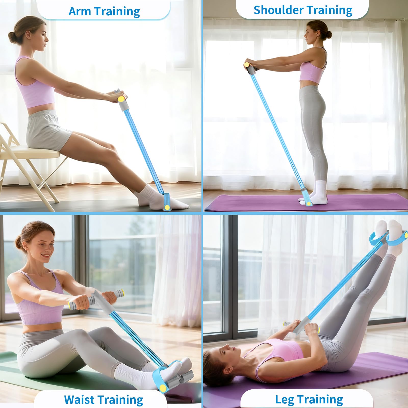 Pedal Resistance Bands with Handles, Durable 6-Tubes Multifunction Pedal Resistance Band, Natural Rubber Foot Pedal Resistance Bands, Fitness Resistance Bands for Abdomen, Waist, Arm, Leg — view 5