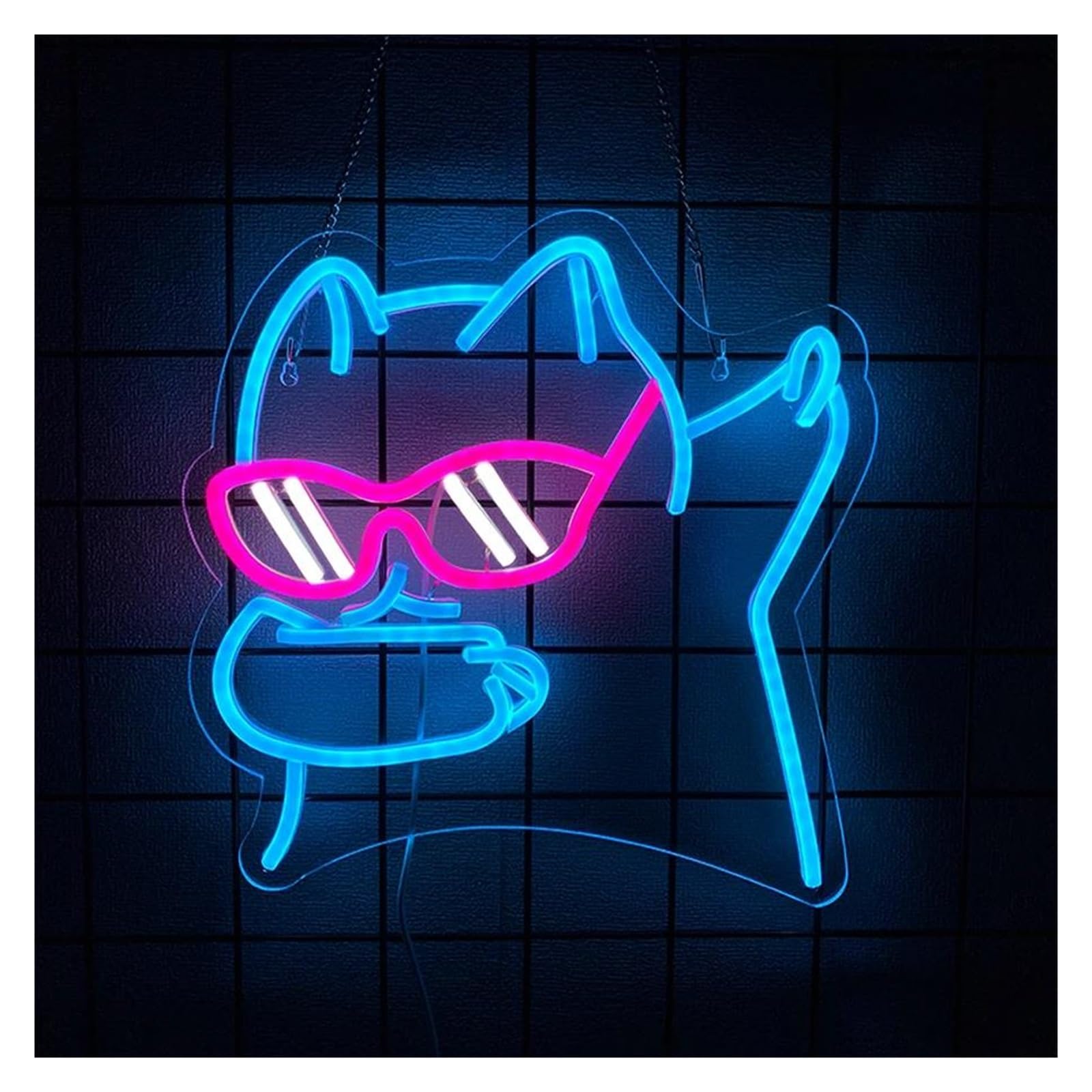 néon signe Enseigne Lumineuse À Intensité Variable Avec Lunettes De Chat Cool Pour Chambre À Coucher Salle De Jeux Bar Animalerie Décoration Murale 31cmx30.5cm