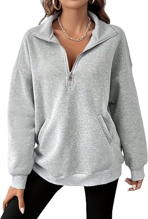 HVEPUO Womens Quarter Zip Up Sweatshirt Fall Oversized Loose Fit Shirts Casual Long Sleeve Fleece Pullover Tops With Pockets