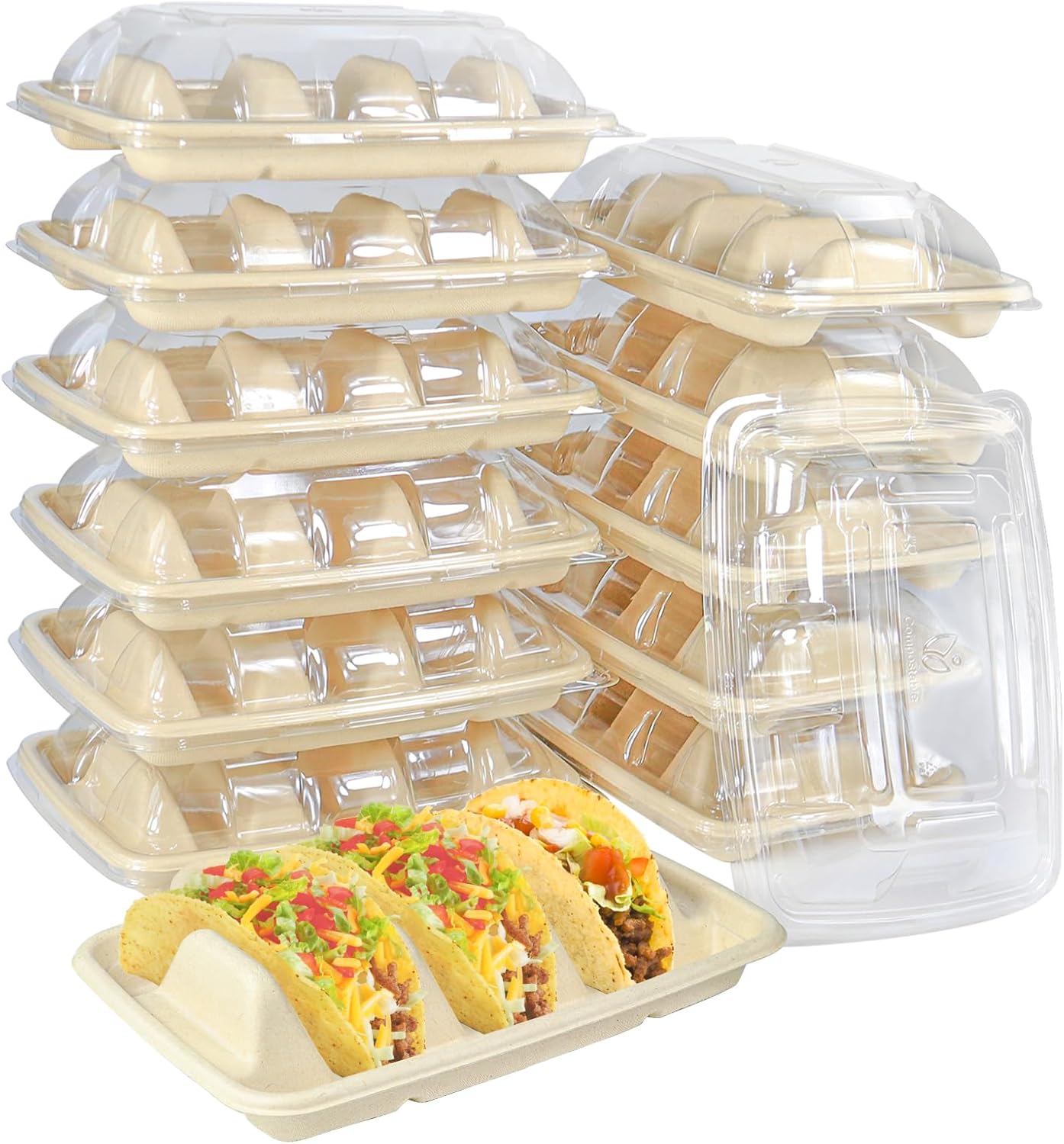 12Pack Disposable Taco Holders with 12 Lids Taco Plates with 3 Dividers Sturdy and