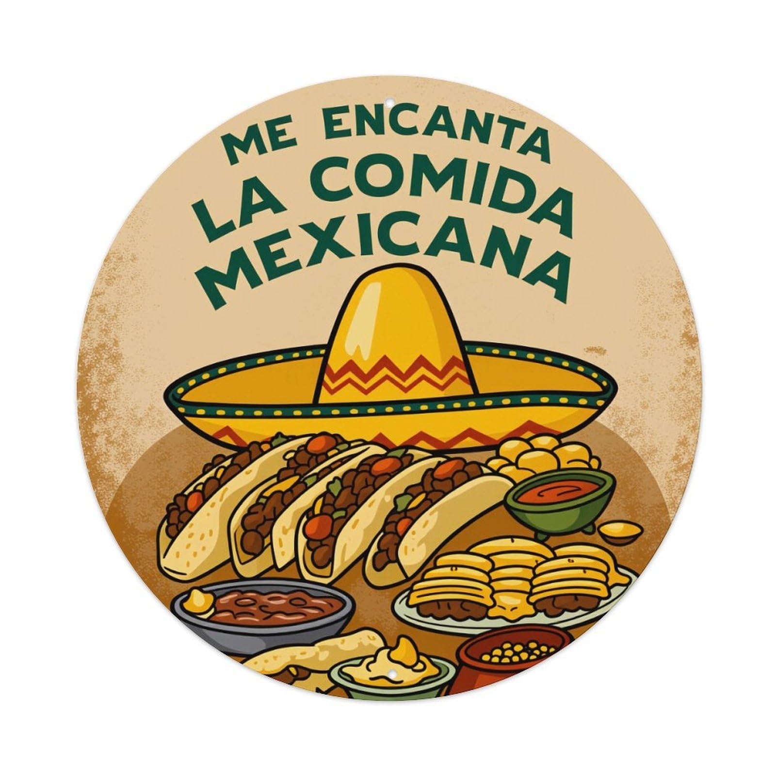 Mexican Food Tacos Sombrero Salsa Round Sign Wall Decor Poster, Home Bar Garage Cafe Kitchen Wall Art Decoration 12X12Inches