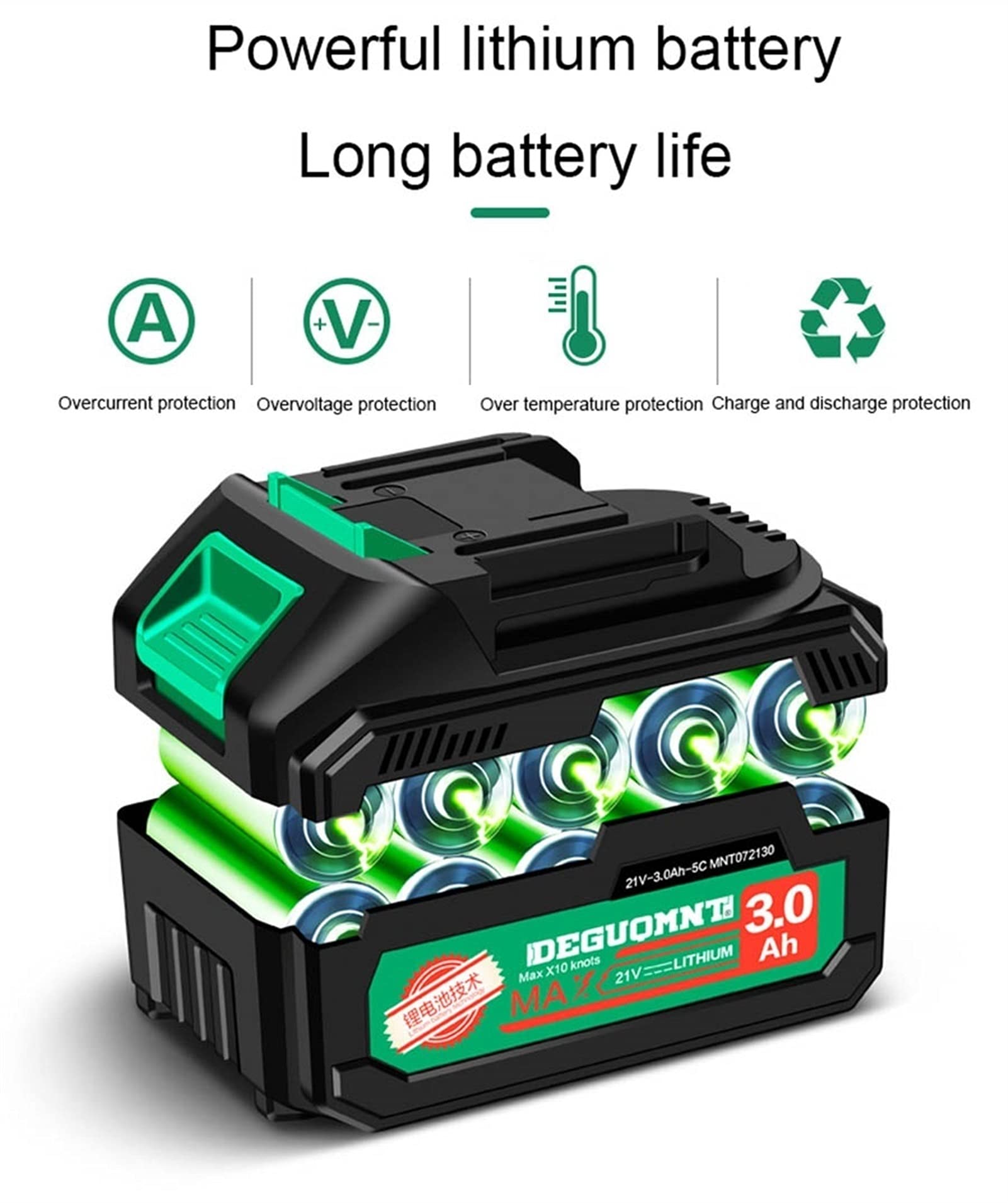 Soffiatore/Aspiratore a Batteria, Soffiatore di Foglie Senza Fili, Batteria agli Ioni di Litio da 21 V (velocità a Vuoto: 0-18.000 Giri/min, Volume d'Aria 2,8 m³, 1.08kg, 51x21cm)