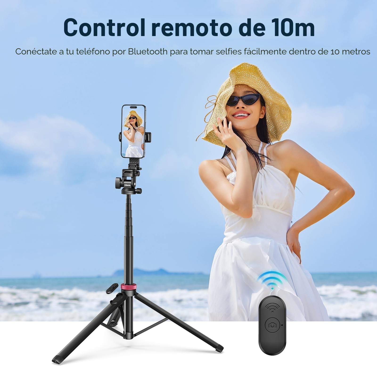 Ulanzi MT-78 Trípode Extensible de 183cm, Palo Selfie, Trípode 2 en 1 para Teléfono y Cámara con Clip para Moviles, Rótula de Bola de 360°, Zapata Fría, para Sony, Canon, iPhone 16 15 14 13 12