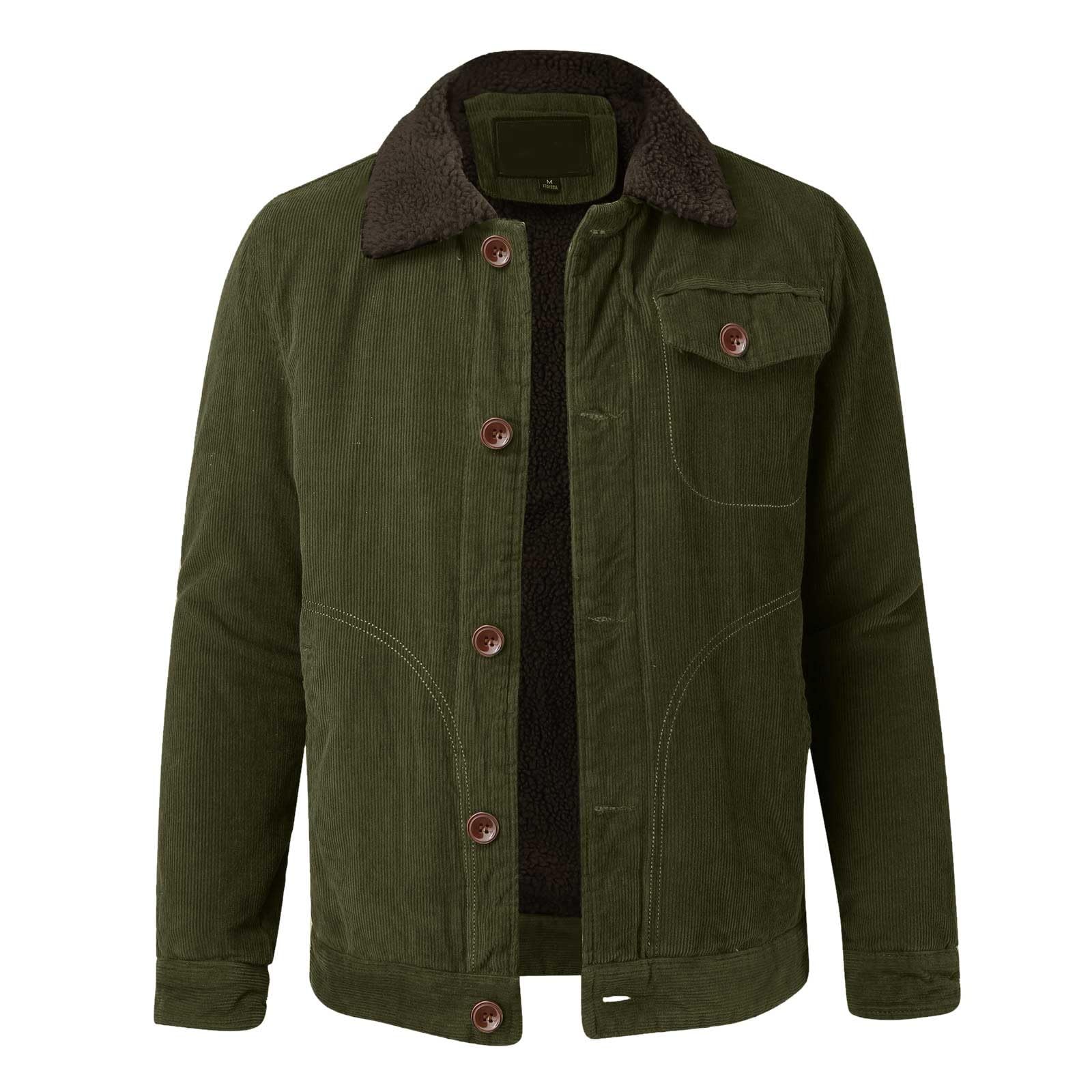 Generisch Cowboy - Giacca da uomo Corduroy Revers in pile con tasca, calda giacca invernale a coste, tinta unita, alla moda, per il tempo libero, in pile