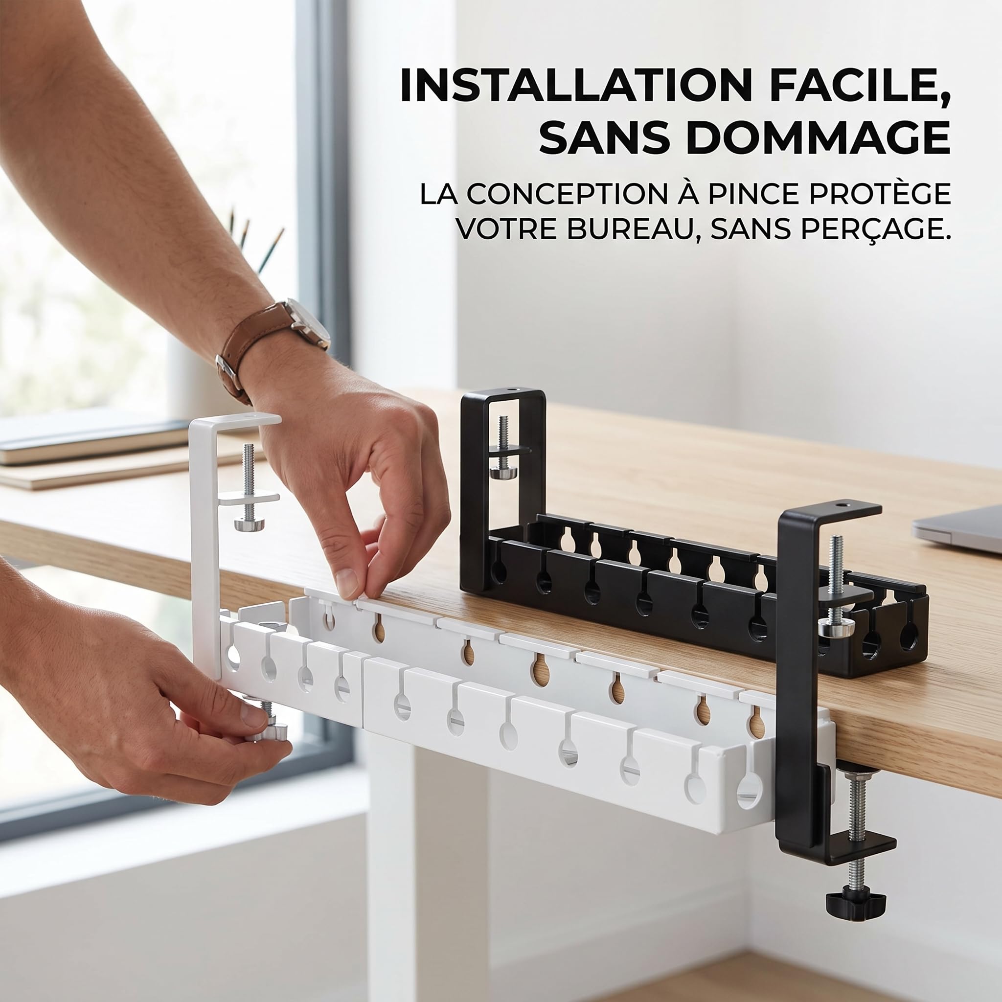 Contenitore Cavi Sotto Scrivania con Morsetto, Gestione Cavi Elettrici in Metallo per Ufficio, Capacità 20kg, per Elettronica, Bianco, Estensibile