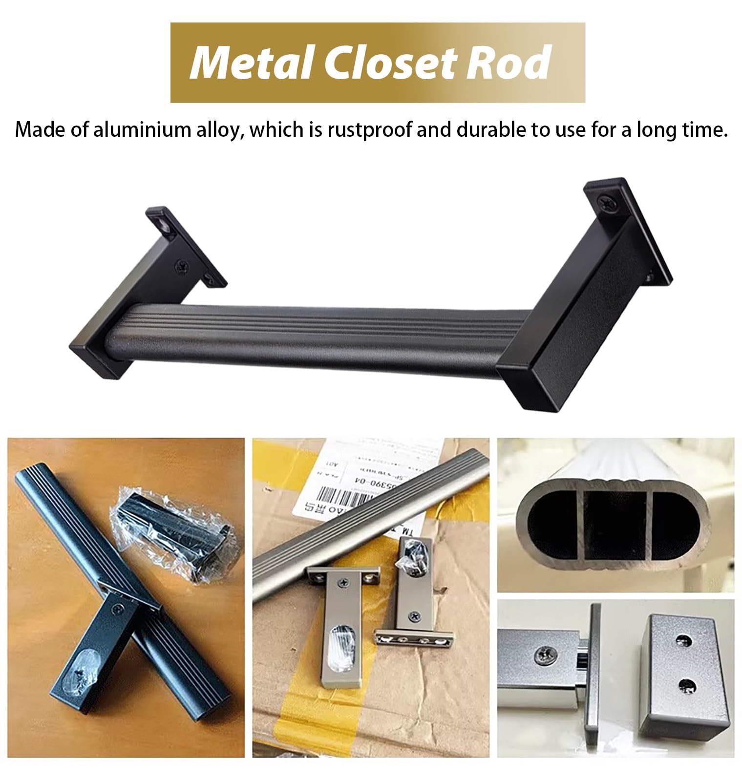 Bastone Armadio Appendiabiti Asta Appendiabiti a U Nera, Staffa Regolabile per Appendiabiti, Aste per Guardaroba/Mobili su Misura(36inch/91.4cm)