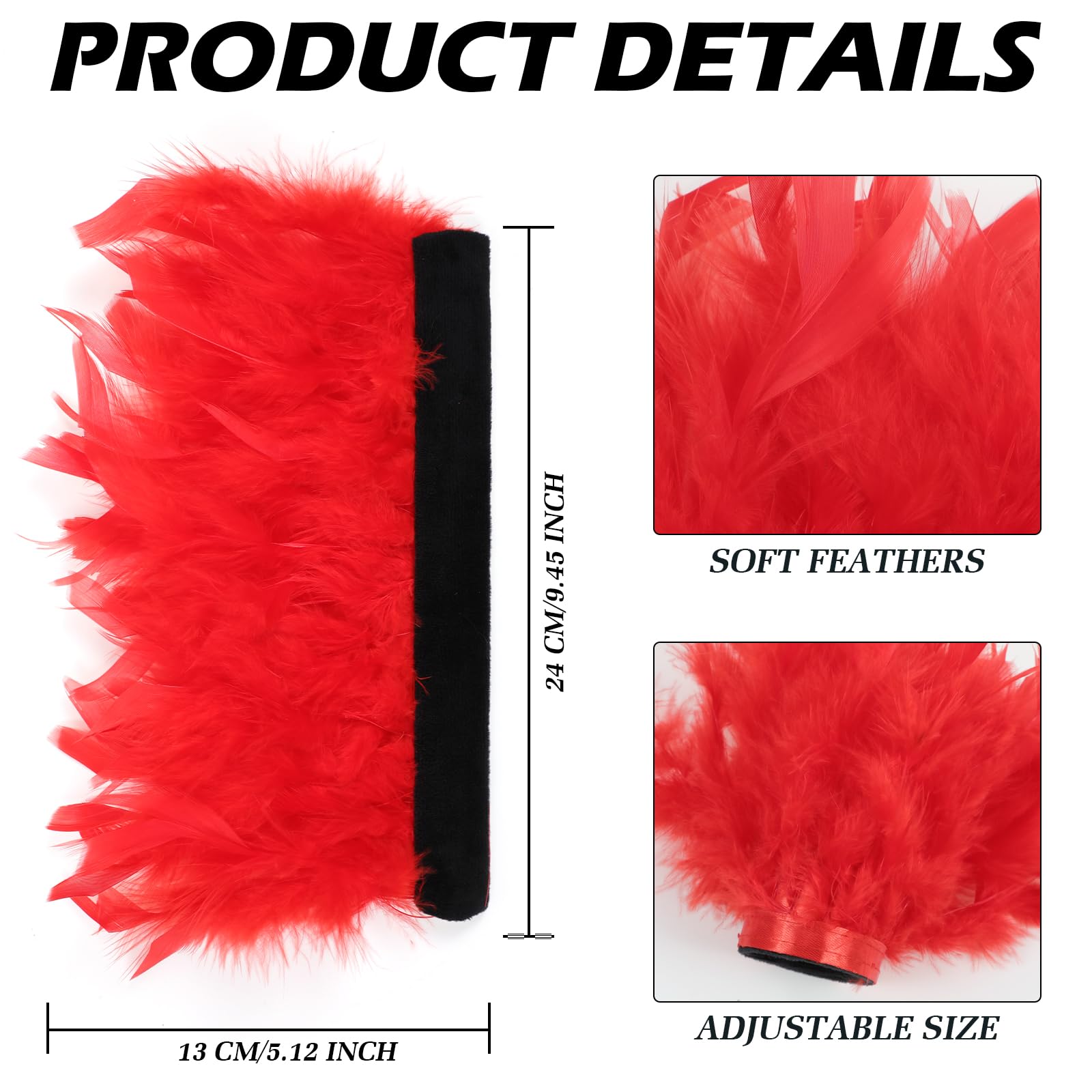 MWOOT 1 Pair Red Feather Wrist Cuffs for Women Feather Slap Bracelets - Image 2