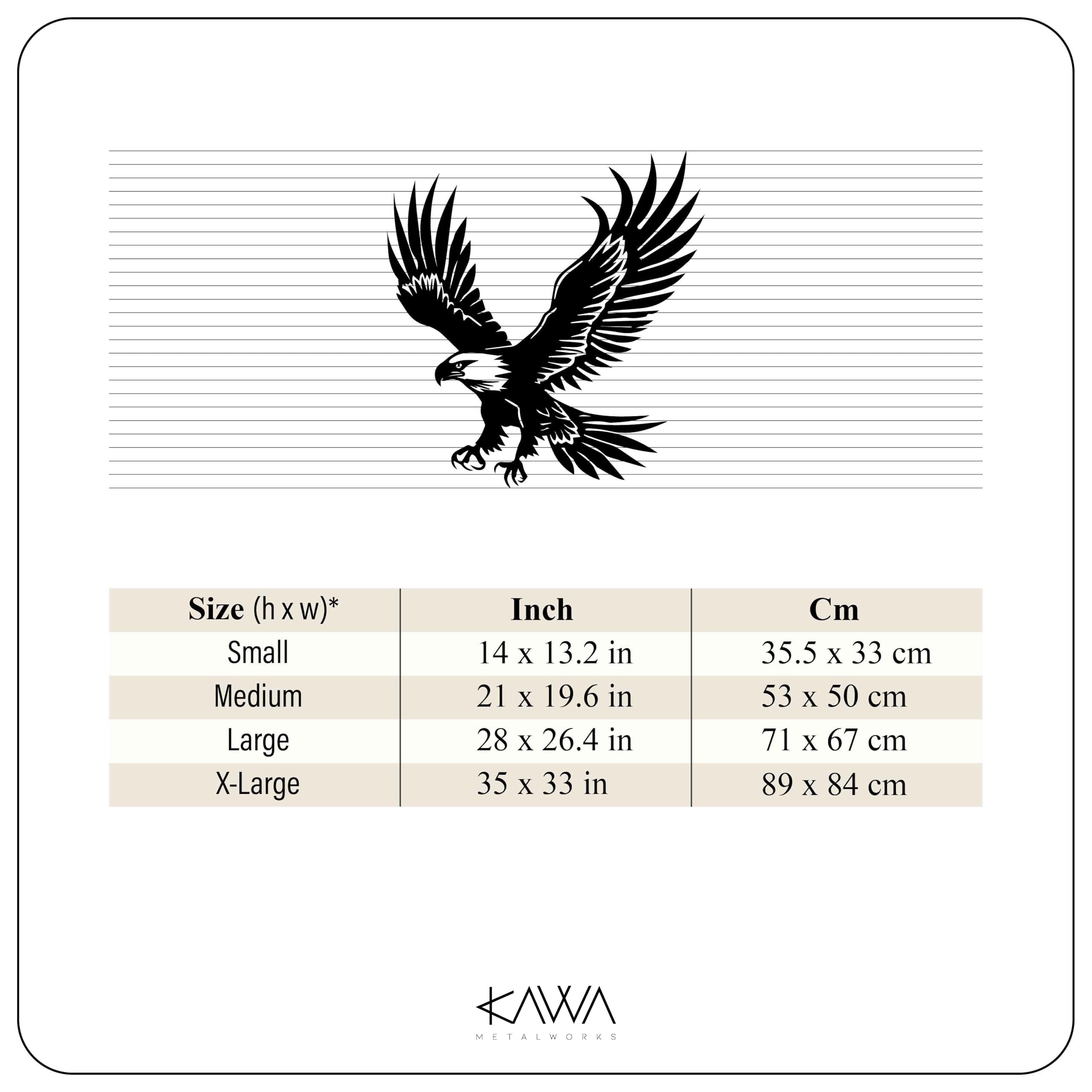KAWA METALWORKS Décoration murale en métal avec aigle américain, panneau en métal patriotique, sculpture murale d'animaux sauvages, décoration d'oiseau majestueux volant pour intérieur et extérieur