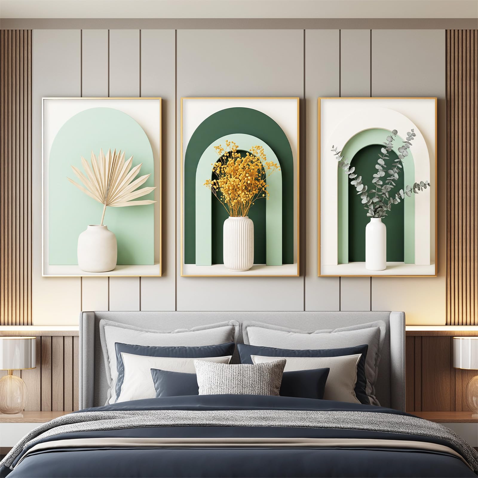 Generisch 3Pcs Modern Minimalistisch Wandbilder mit HD-Druck, Trockenblume Vase Bilder Auf Leinwand Poster Deko für Wohnzimmer Schlafzimmer Büro, Ungerahmt, 50 x 70 cm