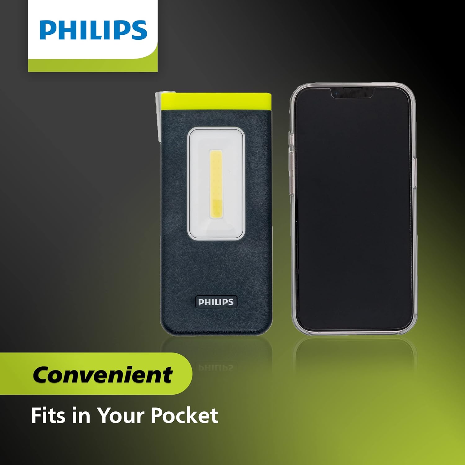 Philips Xperion 6000 Pocket Rechargeable LED Work Light, 300 Lumen Professional Handheld Flashlight with Magnetic Base and Hanger Hook for Mechanics, Construction