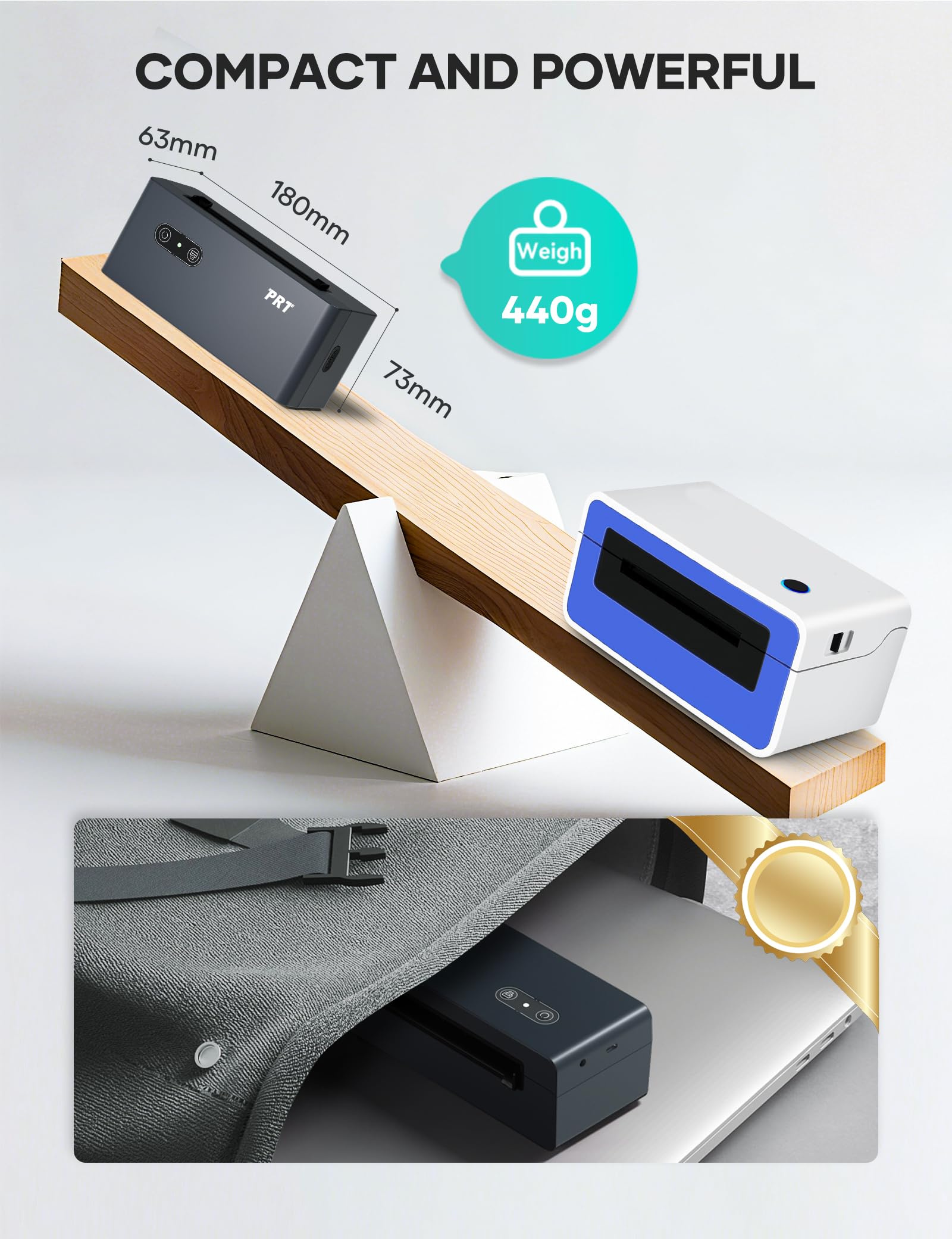 prt Bluetooth Etikettendrucker, N43BT DHL Thermodrucker, 4x6 Versandetiketten Ettikettendrucķer, Label Printer für iOS, Android, Windows und Mac, für DHL, FedEx, USPS, Shopify(Schwarz)