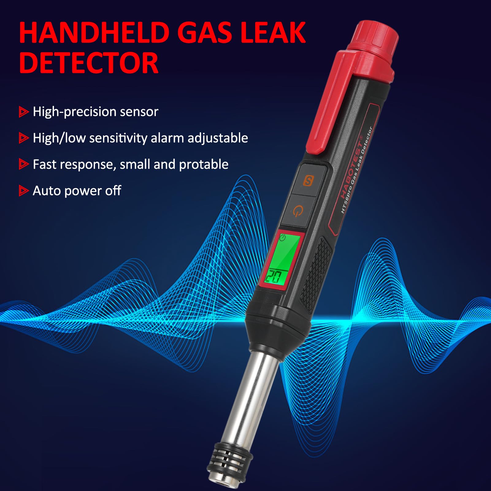 Irfora HT56 Pro Dehnbarer Gasleckdetektor in Stiftform mit akustischen und visuellen Alarmen. Hochempfindlicher Schnüffel-Erdgasdetektor zum Auffinden brennbarer Quellen wie Methan, Aceton,