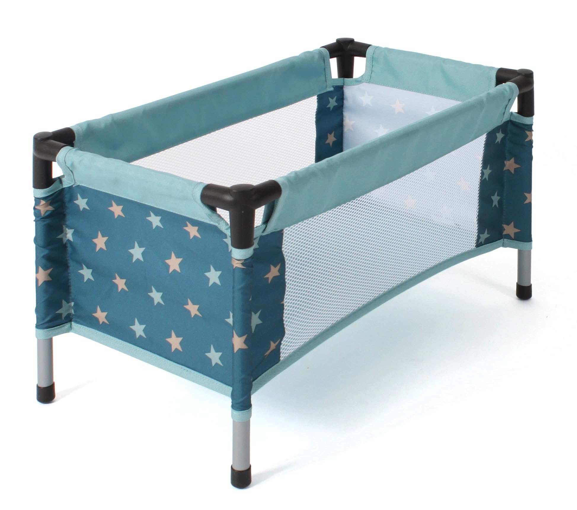 Bayer Chic 2000 - Lettino da Viaggio per Bambole Fino a 48 cm, Letto per Bambole, Lettino da Viaggio per Bambole, mobili per Bambole, Accessori per Bambole, Stelline, Turchese
