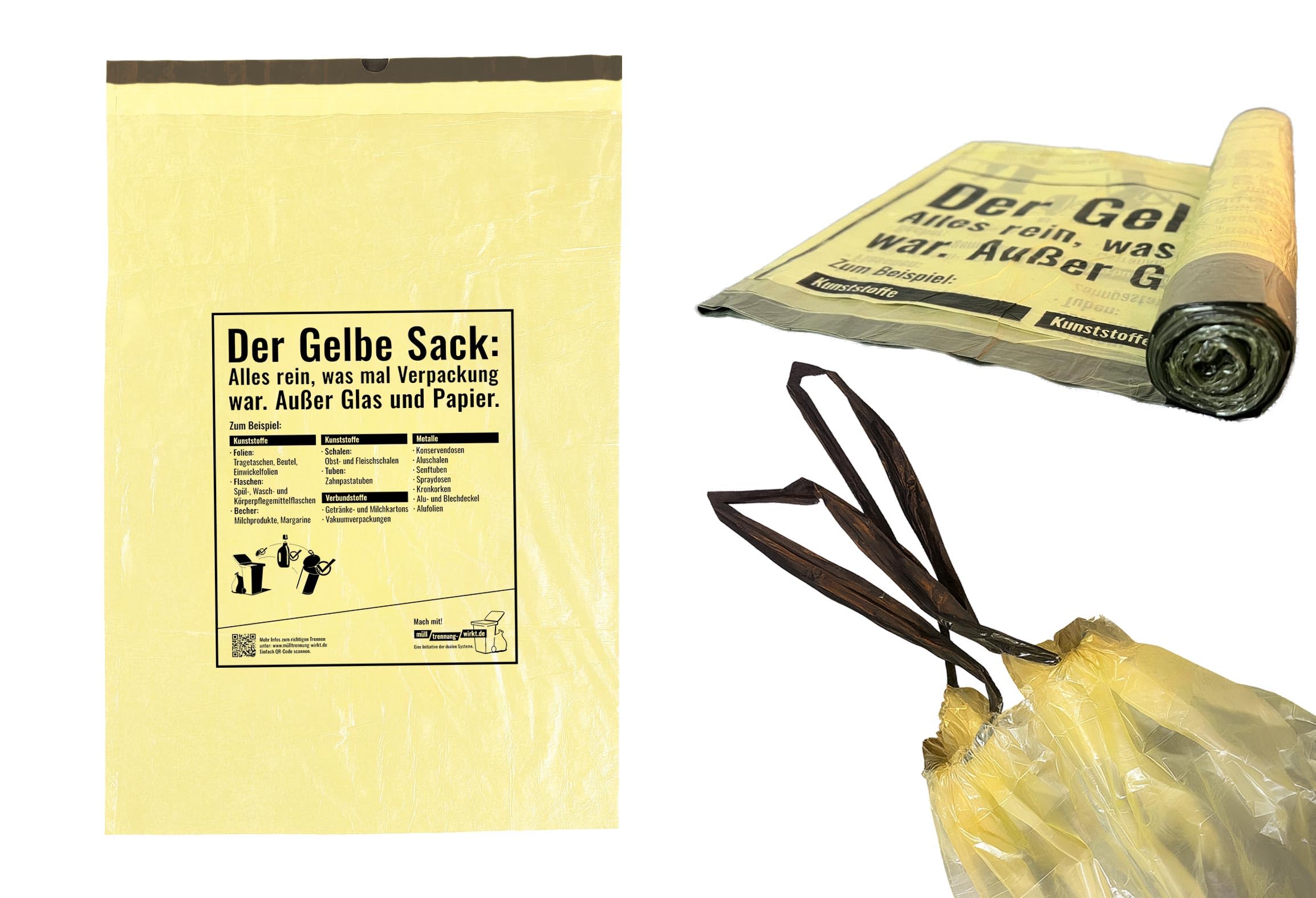 100 Rollen Gelber Sack - Gelbe Säcke 90 Liter HDPE 15µ Müllbeutel 13 Stück pro Rolle, insgesamt 1300 Stück 60x88cm plus 5cm Umschlag mit stabilen Zugband Gelber Sack Wertstoffsack (100 Rollen)