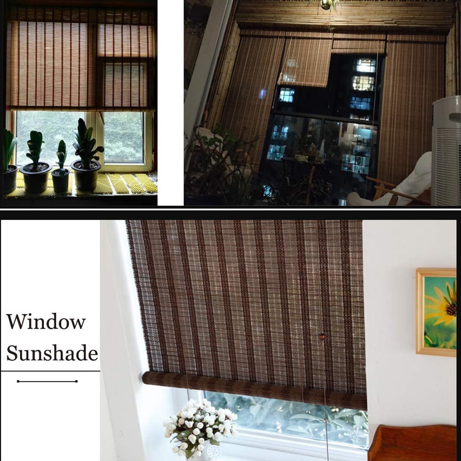 Store en Bambou pour Intérieur, Beau Et Pratique Store Enrouleur Bambou, Rideau Occultant À Traction Latérale, Personnalisable Semi-blindé Antispoussière Étanche Rideaux Décoratifs