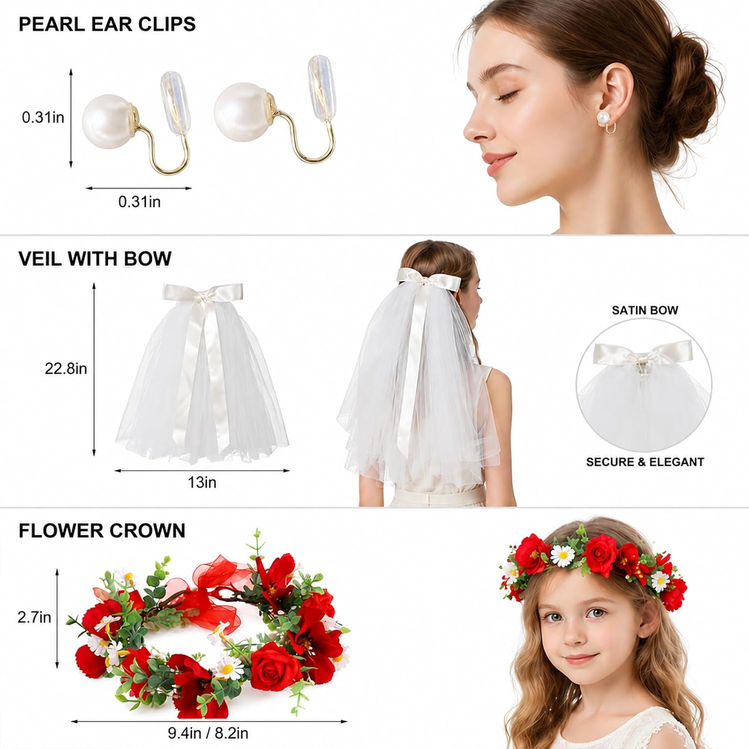 Rose Flower Crown Headband for Women,Adjustable Floral Hairband,Rose | Handmade Rose Head Piece for Wedding Birthday Party,Flower Crown Decoration with Ear Clip,Hair Accessories Gift for Girls