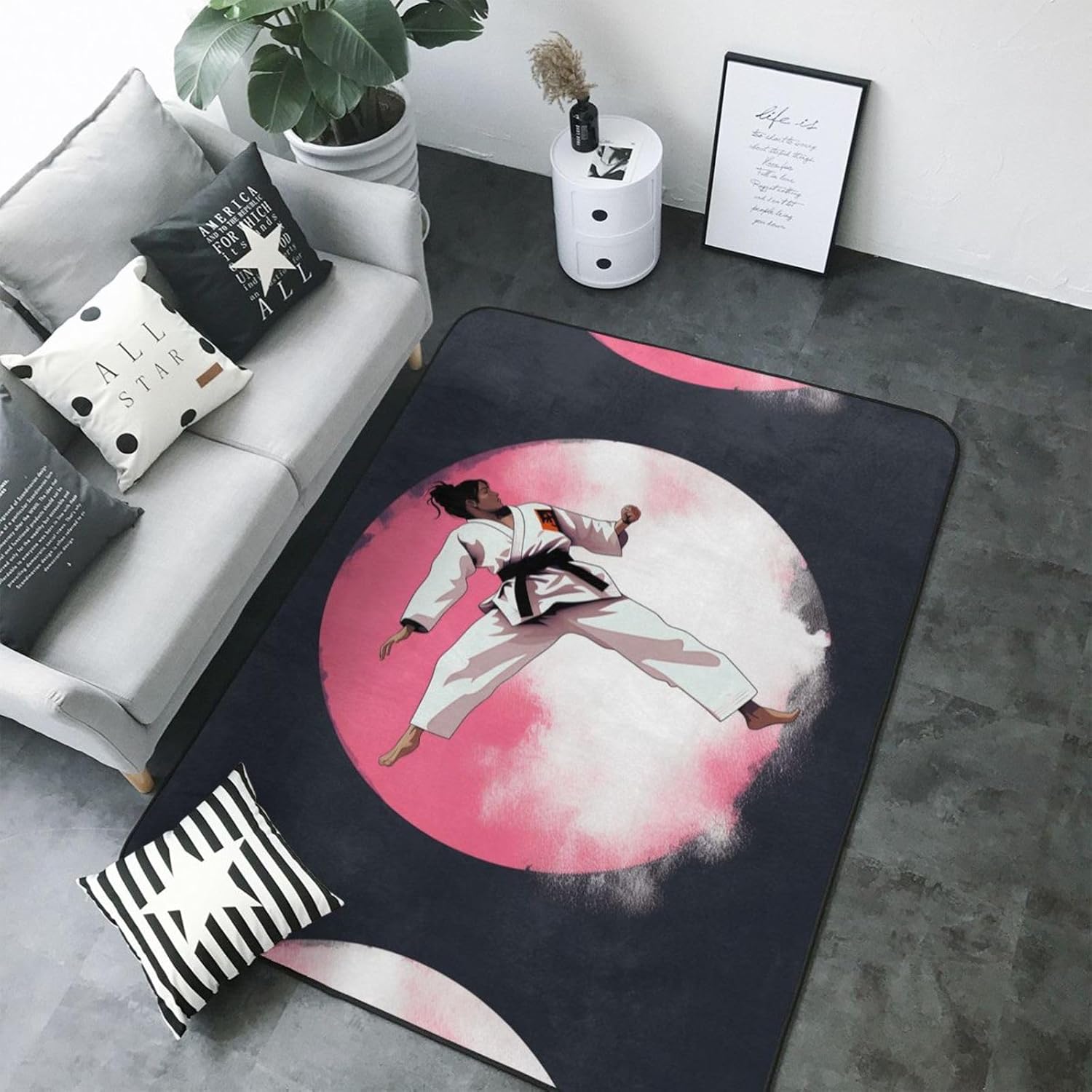 Flannel Non-Slip (Taekwondo Design) Rug Pad 80×50in Soft Washable Protective for Hardwood Floors Bedroom Bathroom Living Room