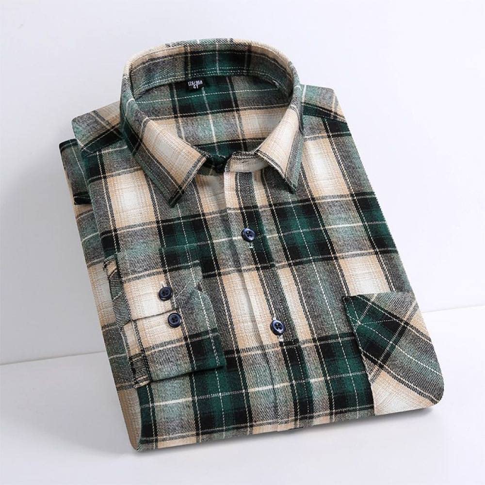 Camicia In Cotone A Maniche Lunghe Da Uomo,Camicia Casual Da Uomo A Maniche Lunghe, Camicia Casual Da Uomo In Flanella Scozzese A Maniche Lunghe Con Taschino Sul Petto Camicie Abbottonate A Quadri T