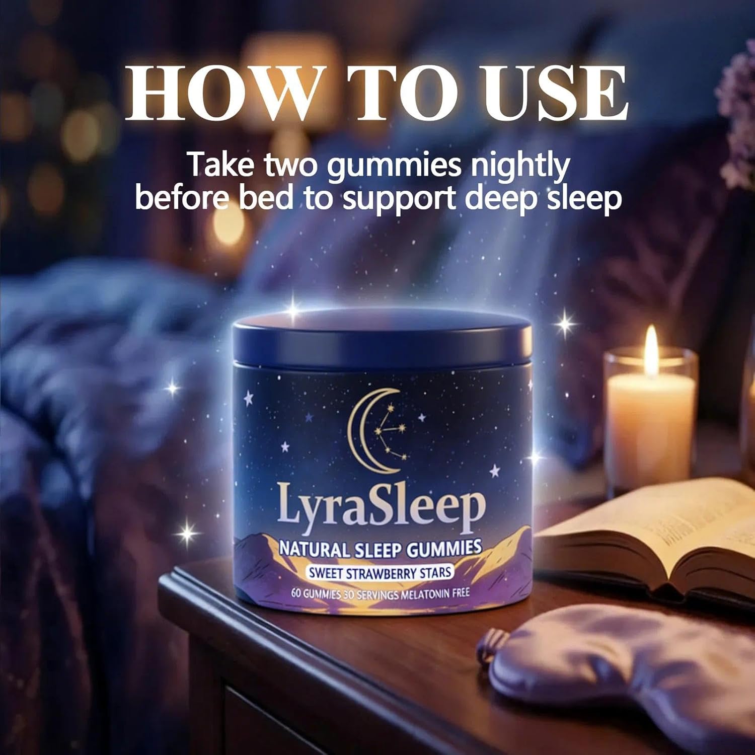 GFG LyraSleep Natural Sleep Gummies, Melatonin-Free,Help You Enjoy Restful Sleep, 60 Gummies