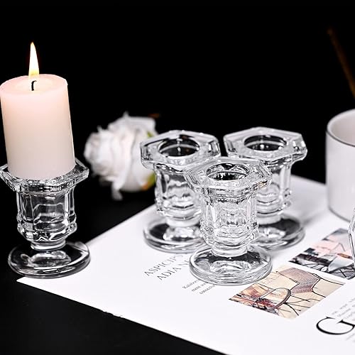 Miniatura 8 de Juego de 24 portavelas de vidrio cónico, portavelas a granel, portavelas de vidrio grueso transparente para bodas, fiestas, festivales, centros de