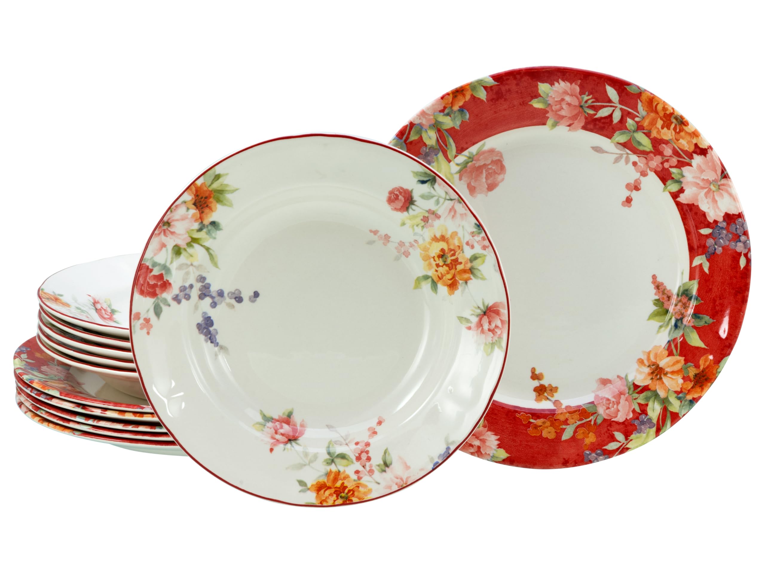CreaTable, 24488, seria Crimson, 12-częściowy zestaw naczyń dla 6 osób, zastawa stołowa z kamionki, nadaje się do mycia w zmywarce i używania w kuchence mikrofalowej, wysokiej jakości produkcja