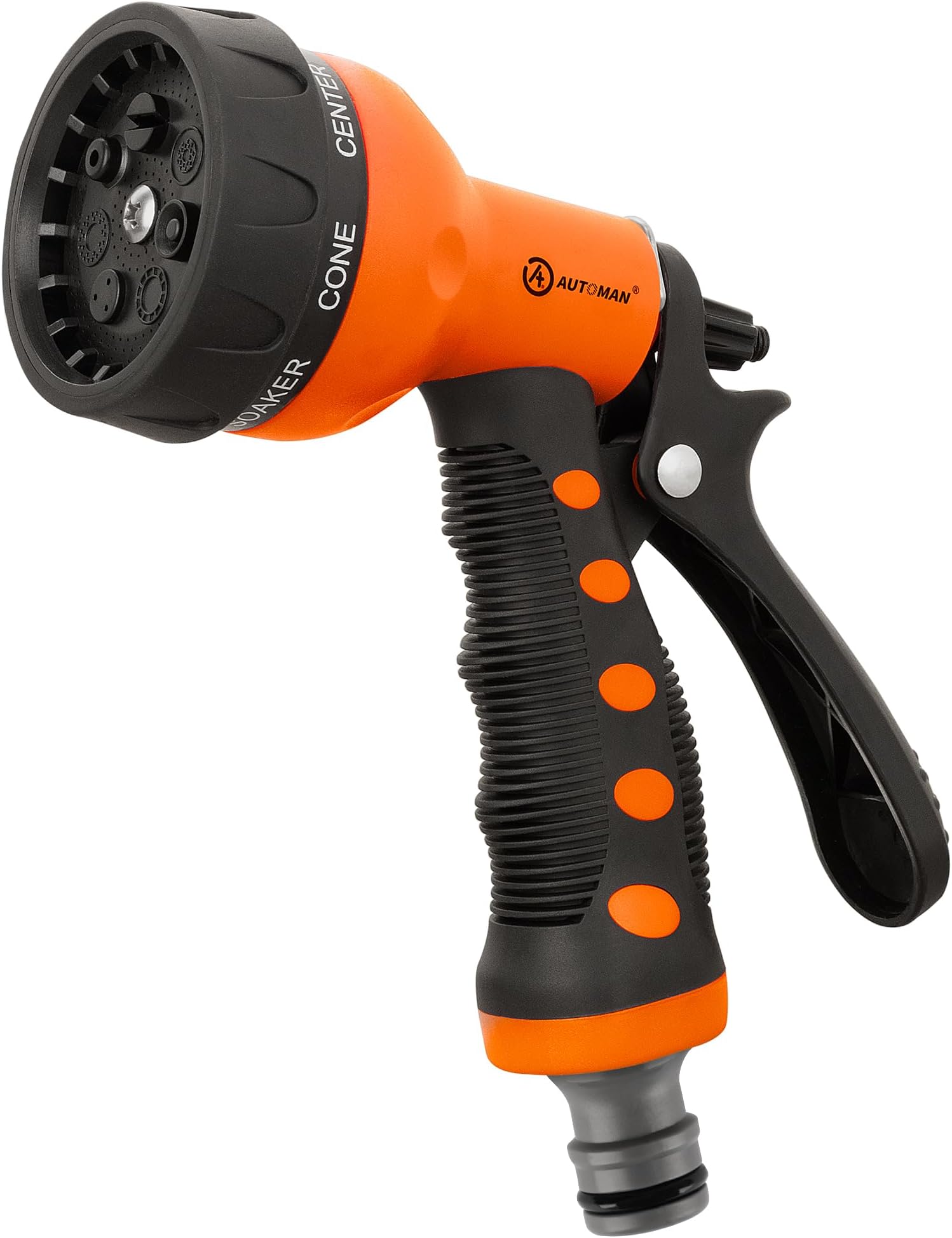 AUTOMAN Hose Pipe Spray Gun, 7 Patterns Garden Hose Spray Gun, High Pressure Hose Nozzle, Anti-Slip Water Hose Gun for Plants & Lawns Watering, Car & Bike Washing and Pets Bathing, Orange