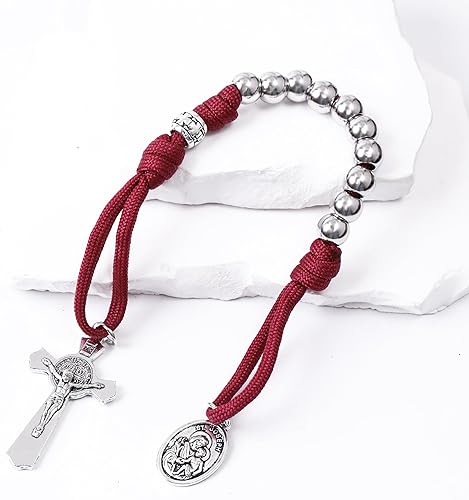 Miniatura 2 de Nazareth Store Fuerte Militar Una Década Paracord Rosario Plata Cuentas Bolsillo Coche Rosario Reza Por Nosotros Medalla de San José y Cruz de San