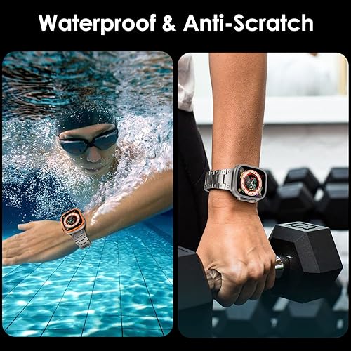 Miniatura 6 de WINGLE Paquete de 2 fundas protectoras de pantalla para Apple Watch Ultra de 1.732 pulgadas, vidrio templado 9H + marco de aleación de titanio