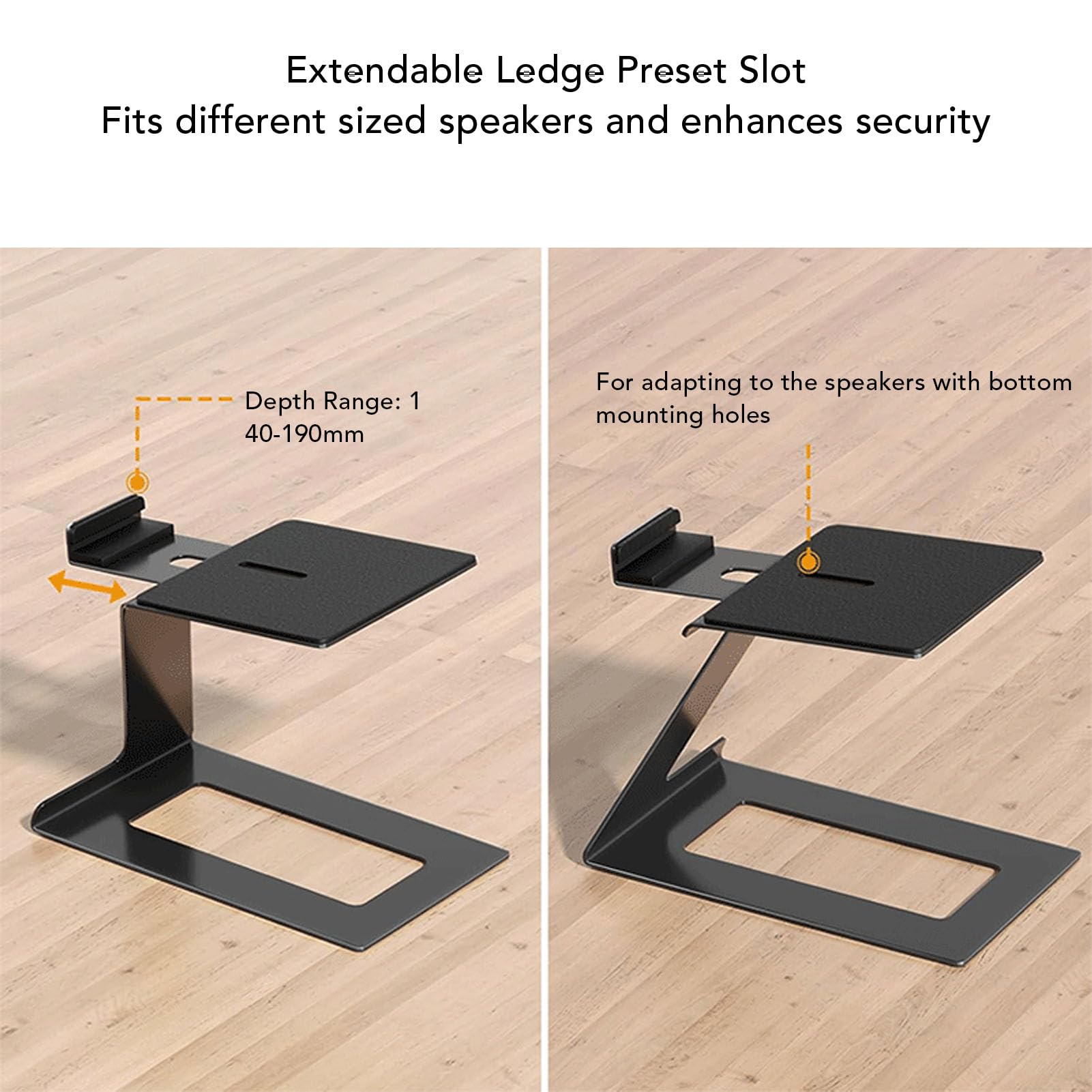 Alomejor Desktop Speaker Stand with EVA Pads, Adjustable Depth