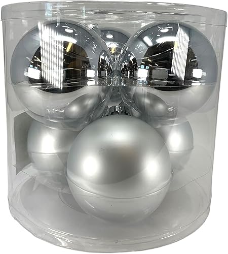 Miniatura 5 de Juego de 6 adornos navideños de cristal plateado brillante y mate de 3 pulgadas