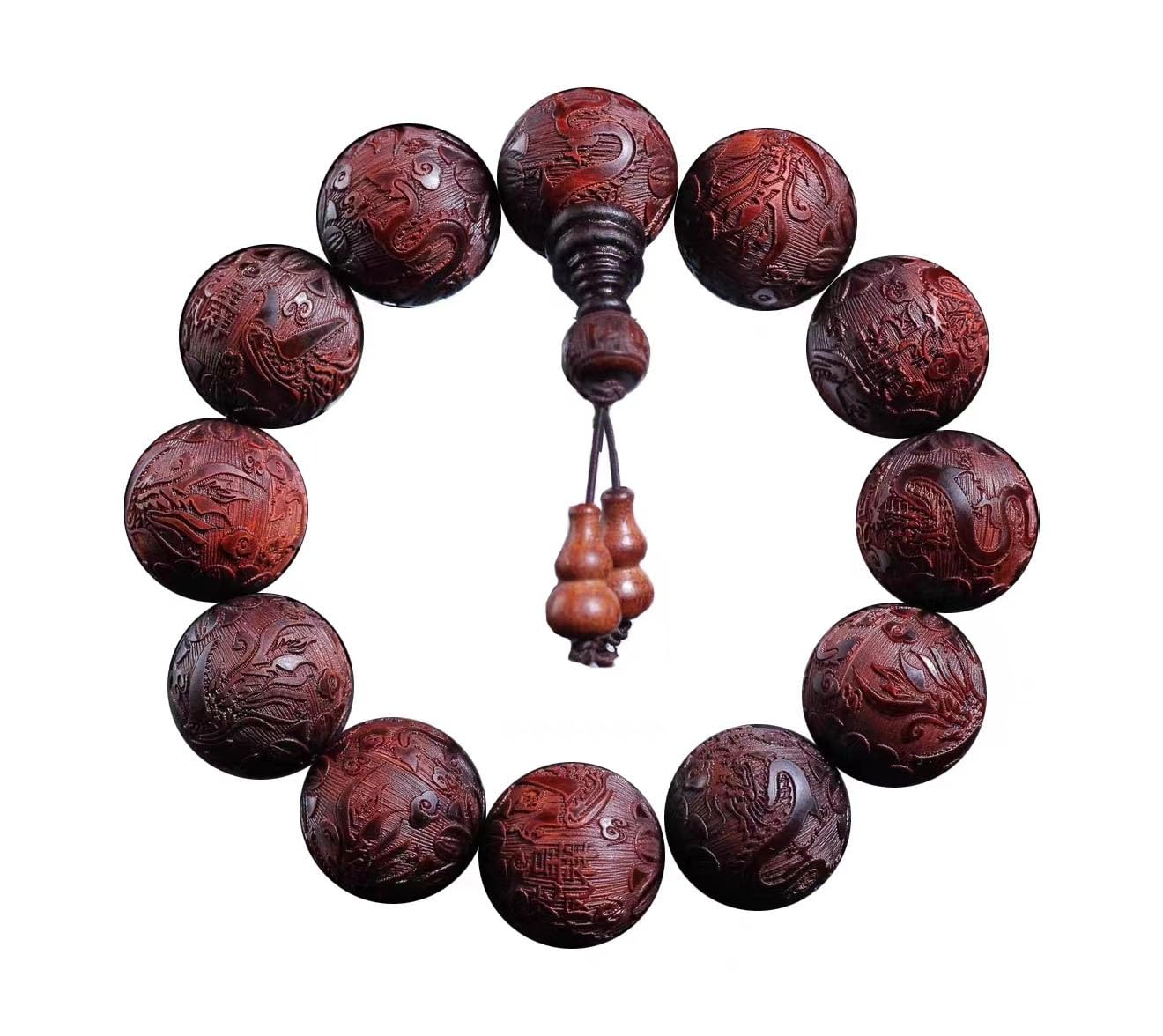 Bracciale, Braccialetti con Perline, Rosario, Intaglio del Legno di Sandalo Rosso Naturale per Uomo Donna Bracciale con Perline Bracciale con Perline di scritture buddiste tibetane Bracciale con PE
