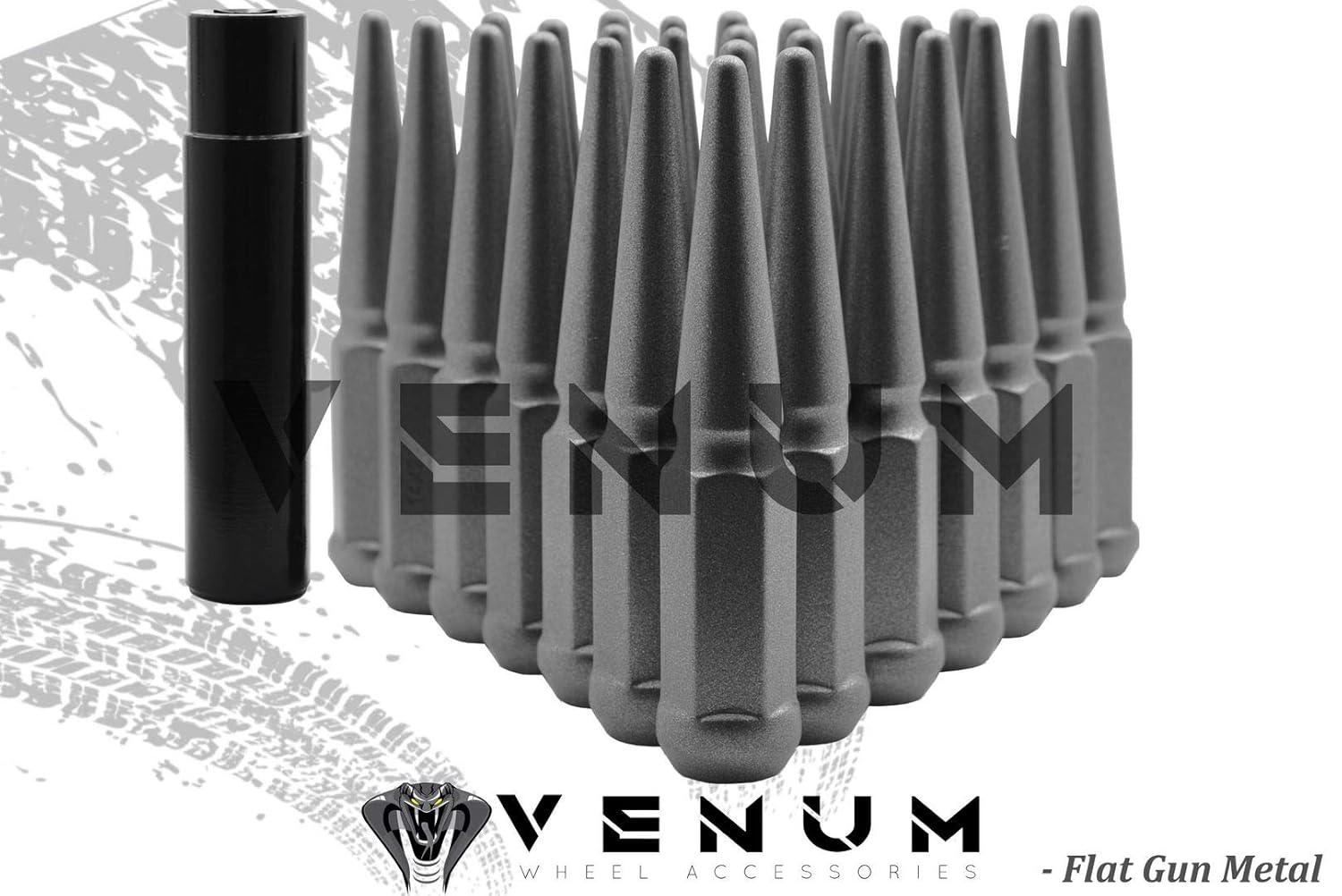 20 Pc M14x1.5 Flat Gun Metal Spike Lug Nuts - Powder Coated - 4.5" Tall Compatible with Dodge 2007-2019 + More W/Aftermarket Wheels