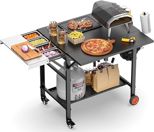 45 Inch Pizza Oven Table for Ooni 12/16 & Ninja, Heavy Duty Grill Cart with Prep Station, 400LB Capacity 45 Inch Pizza Oven Table for Ooni 12/16 & Ninja, Heavy Duty Grill Cart with Prep Station, 400LB Capacity